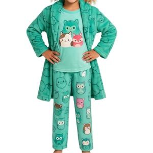 Squishmallows 3 PIECE Soft Hooded Robe & Pajama Set size 4 XS
